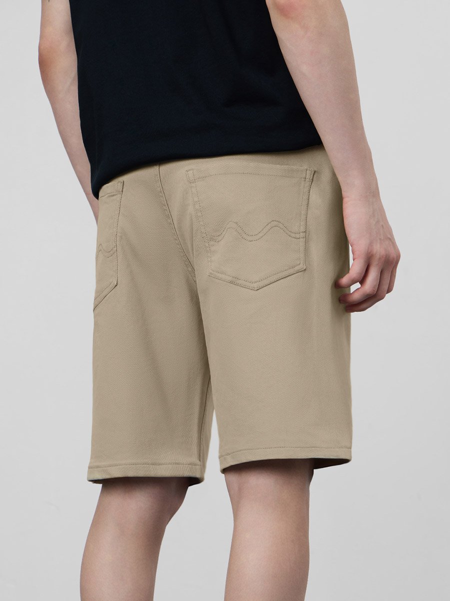 Men Beige Knee Length Plain Denim Shorts