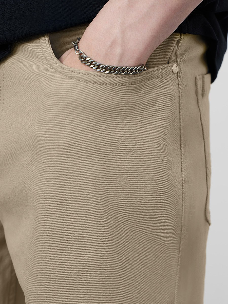 Men Beige Knee Length Plain Denim Shorts