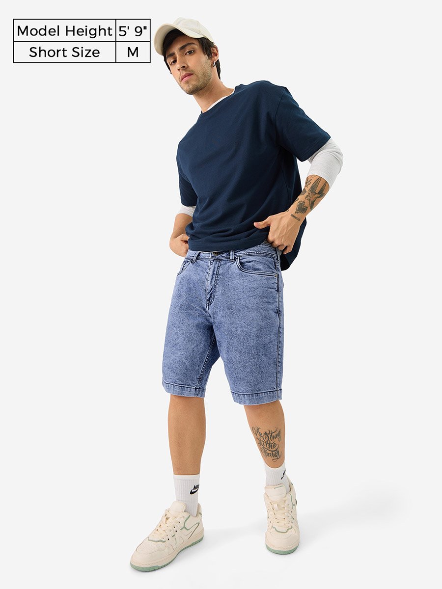 Men Blue Denim Shorts with Pockets