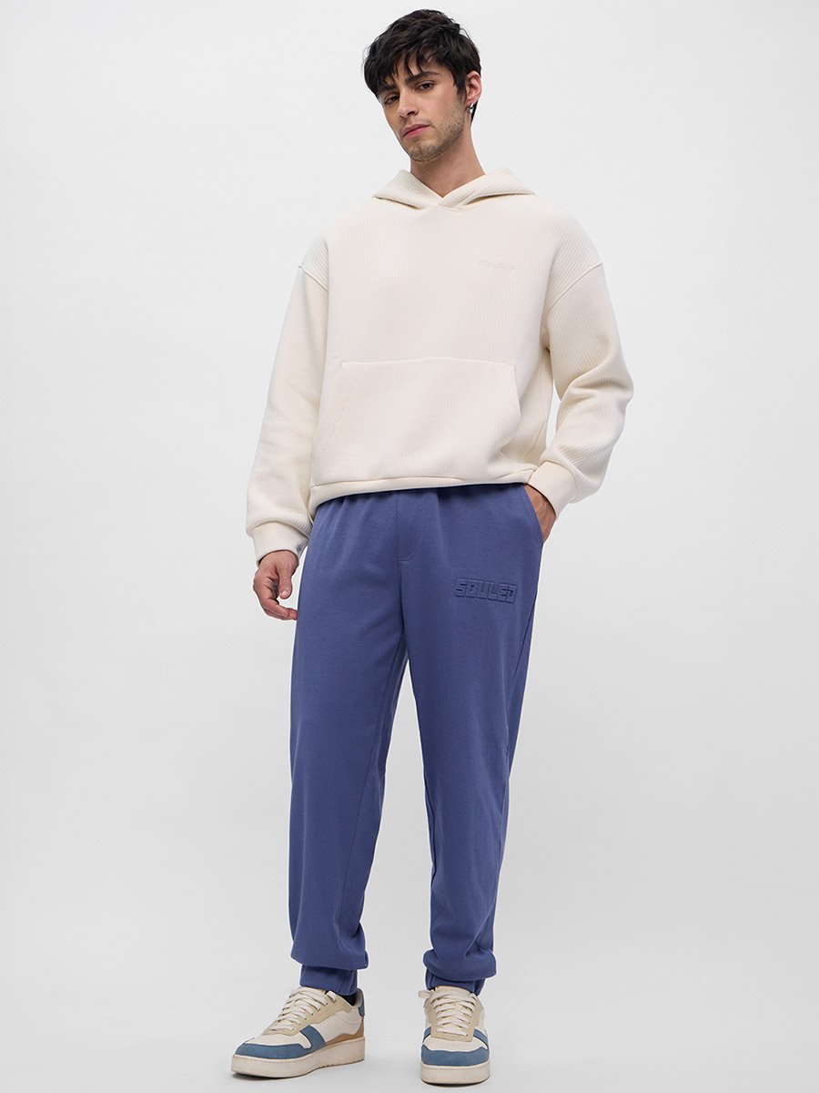 Men Blue Embossed Detail Oversized Joggers