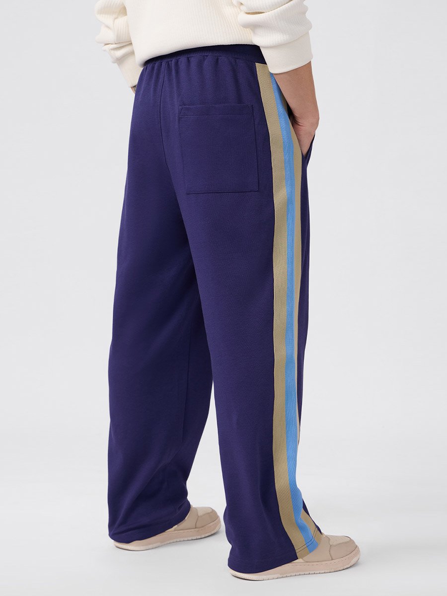Men Blue Side Striped Panel Korean Joggers