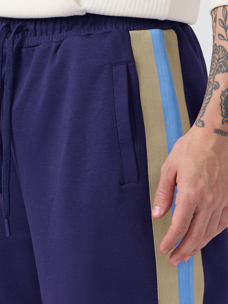 Men Blue Side Striped Panel Korean Joggers