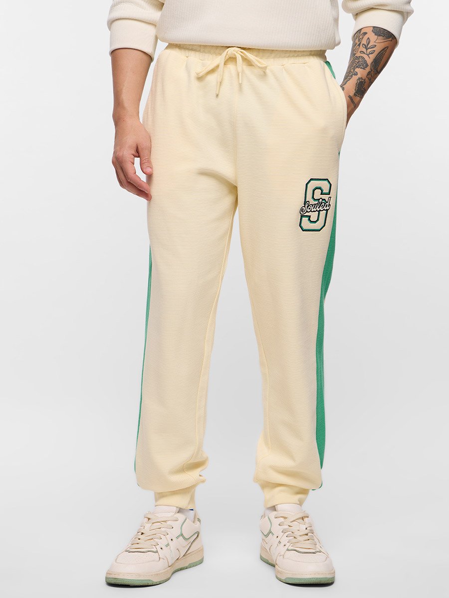 Men Cream Embroidered Oversized Joggers