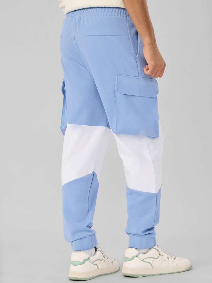 Men Blue Color Block Utility Cargo Joggers