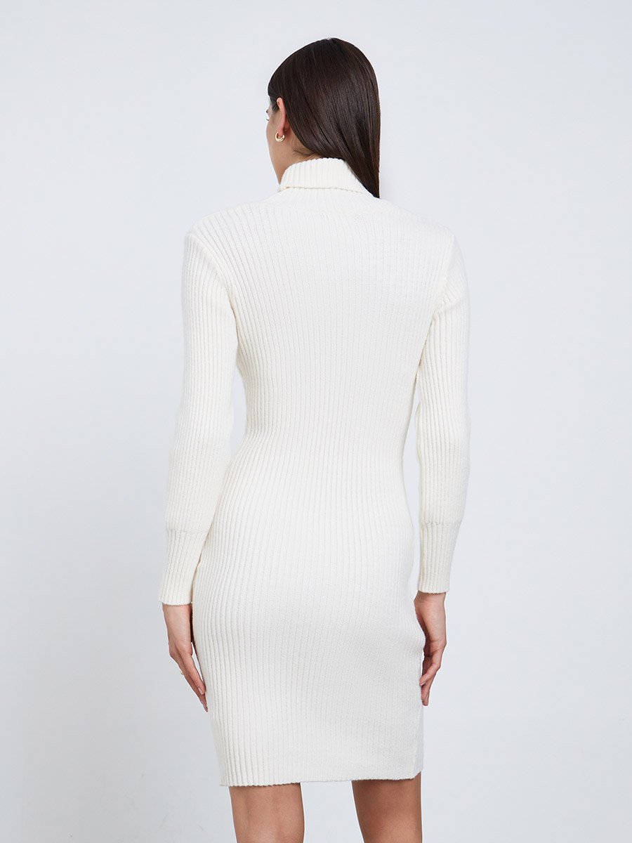 Off White Sweater Knit Knee Length Dress