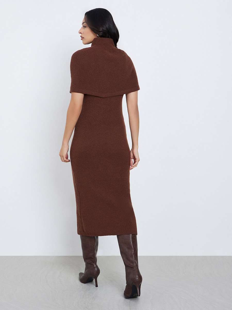knee length dresses for ladies Worst Way Cowgirl Cream and Brown Western Satin Midi Dress – Thomas and Rye main image 0