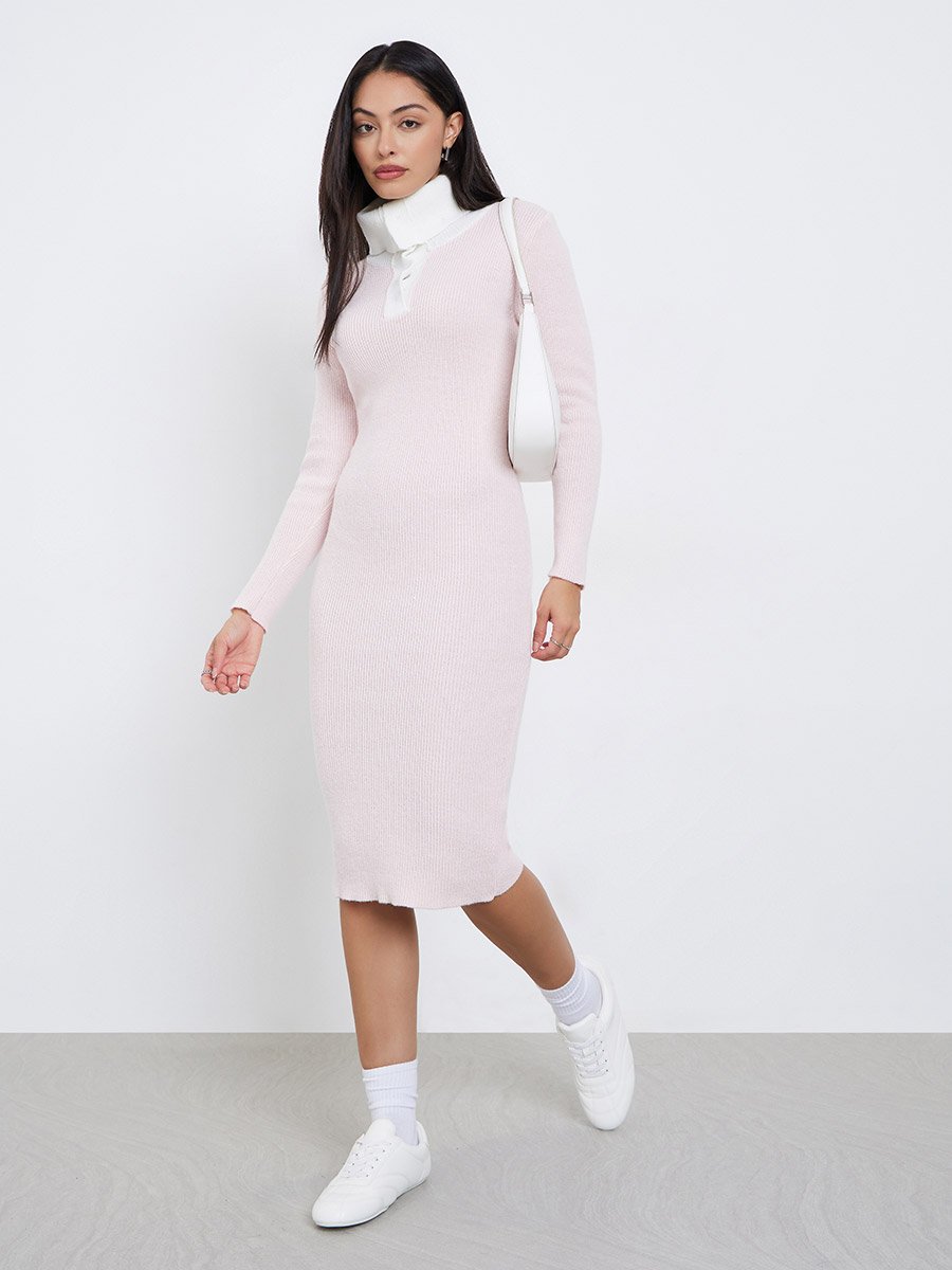 chinese dress ladies Ribbed Baby Pink Maxi Medium