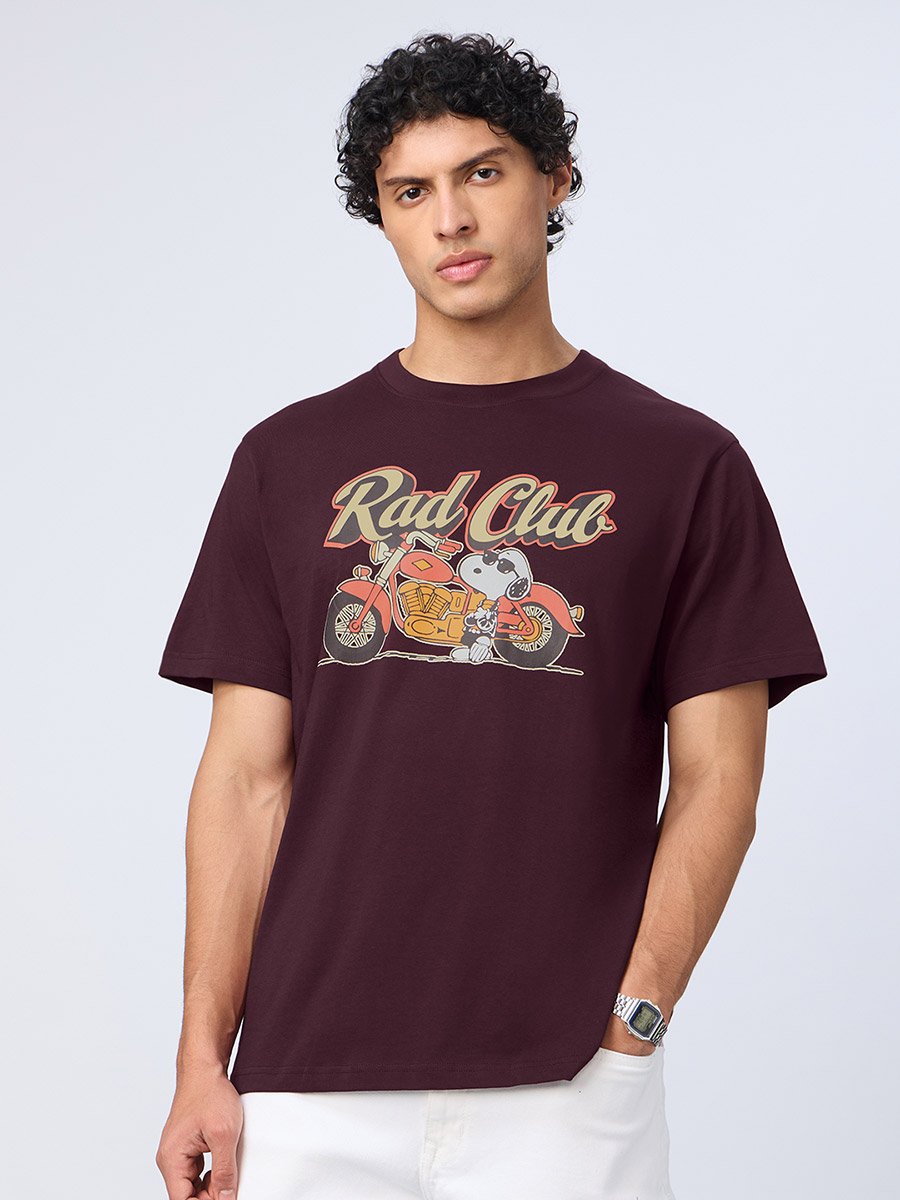 Men Burgundy Relaxed Fit T-Shirt