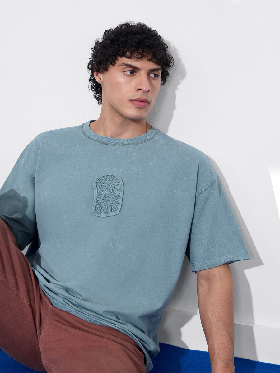 Men Blue Vintage Wash Oversized T-Shirt