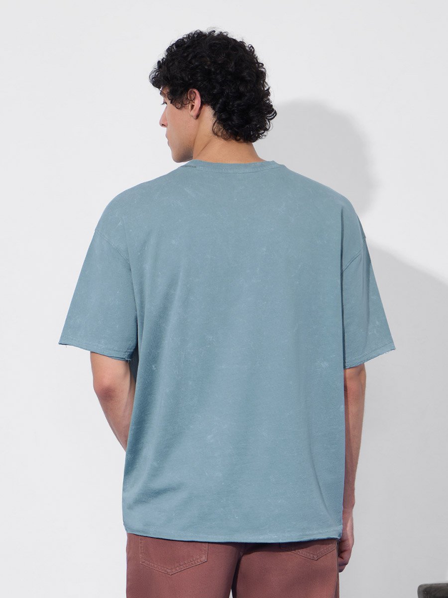 Men Blue Vintage Wash Oversized T-Shirt