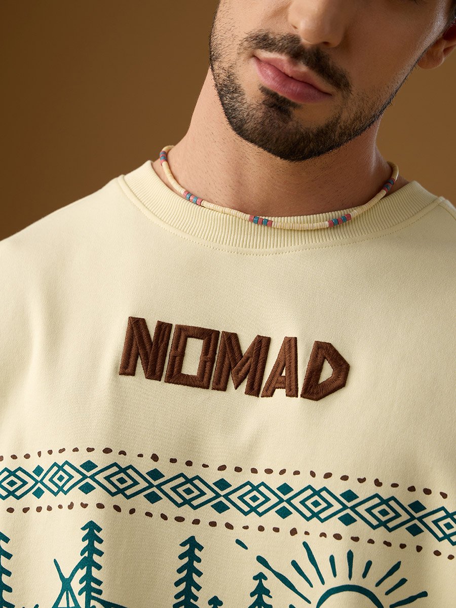 Men Cream Graphic Oversized T-Shirt
