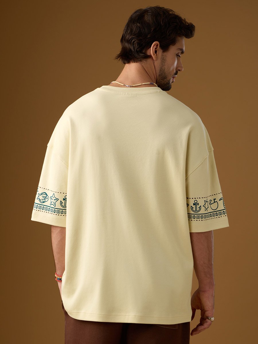 Men Cream Graphic Oversized T-Shirt