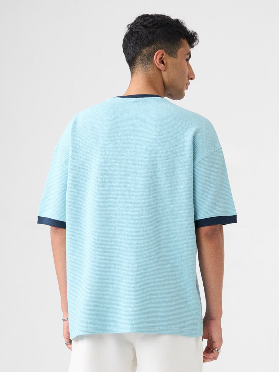 Men Blue Textured Oversized T-Shirt