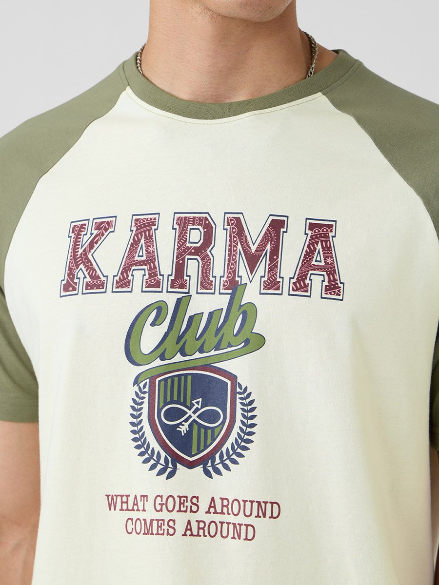 Men Green Raglan Sleeve Printed T-Shirt