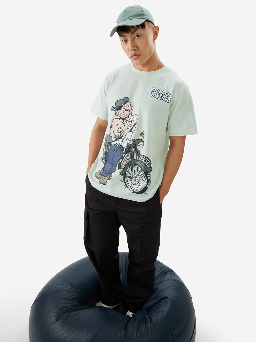 Men Green Popeye Graphic Relaxed Fit T-Shirt