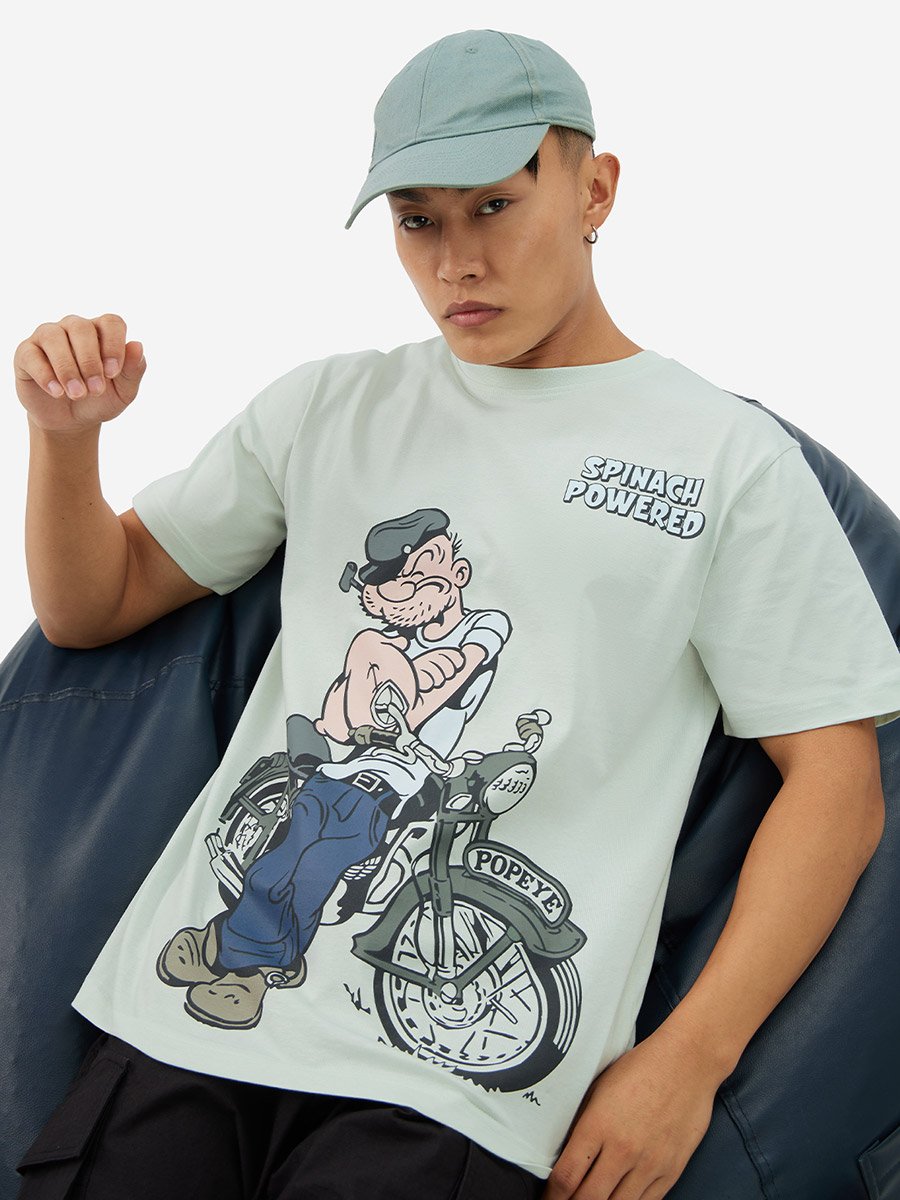 Men Green Popeye Graphic Relaxed Fit T-Shirt