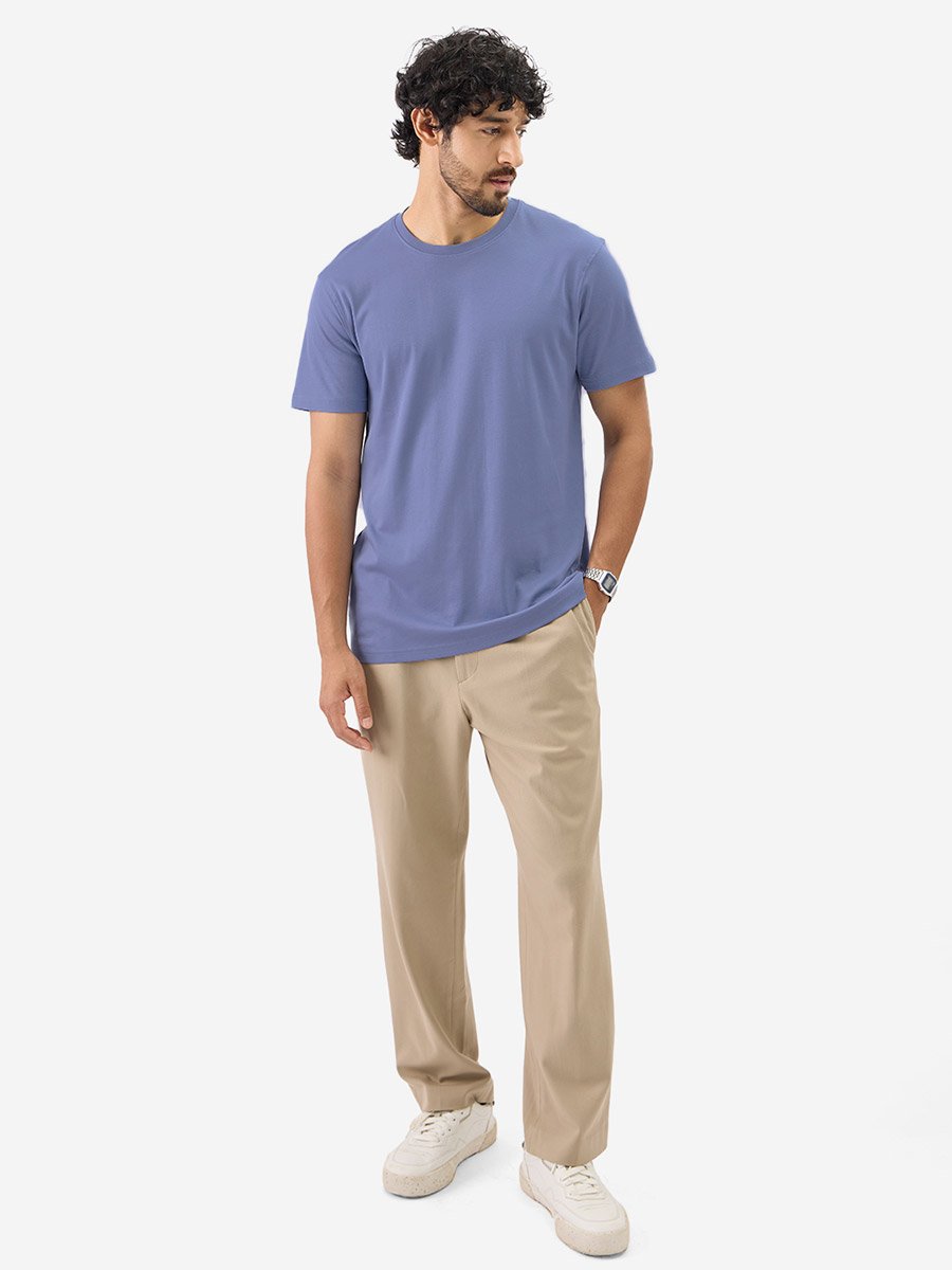Men Blue Plain Interlock Cotton T-Shirt