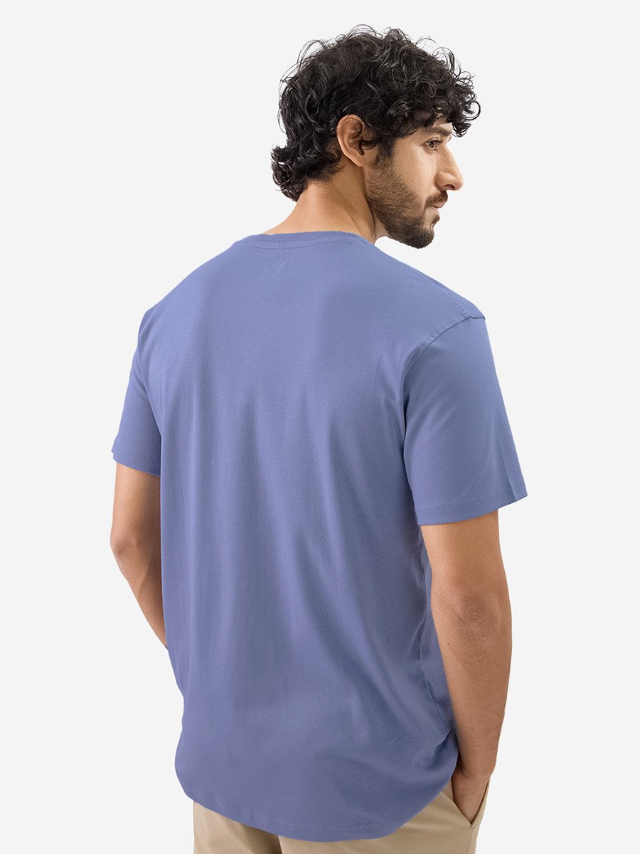 Men Blue Plain Interlock Cotton T-Shirt