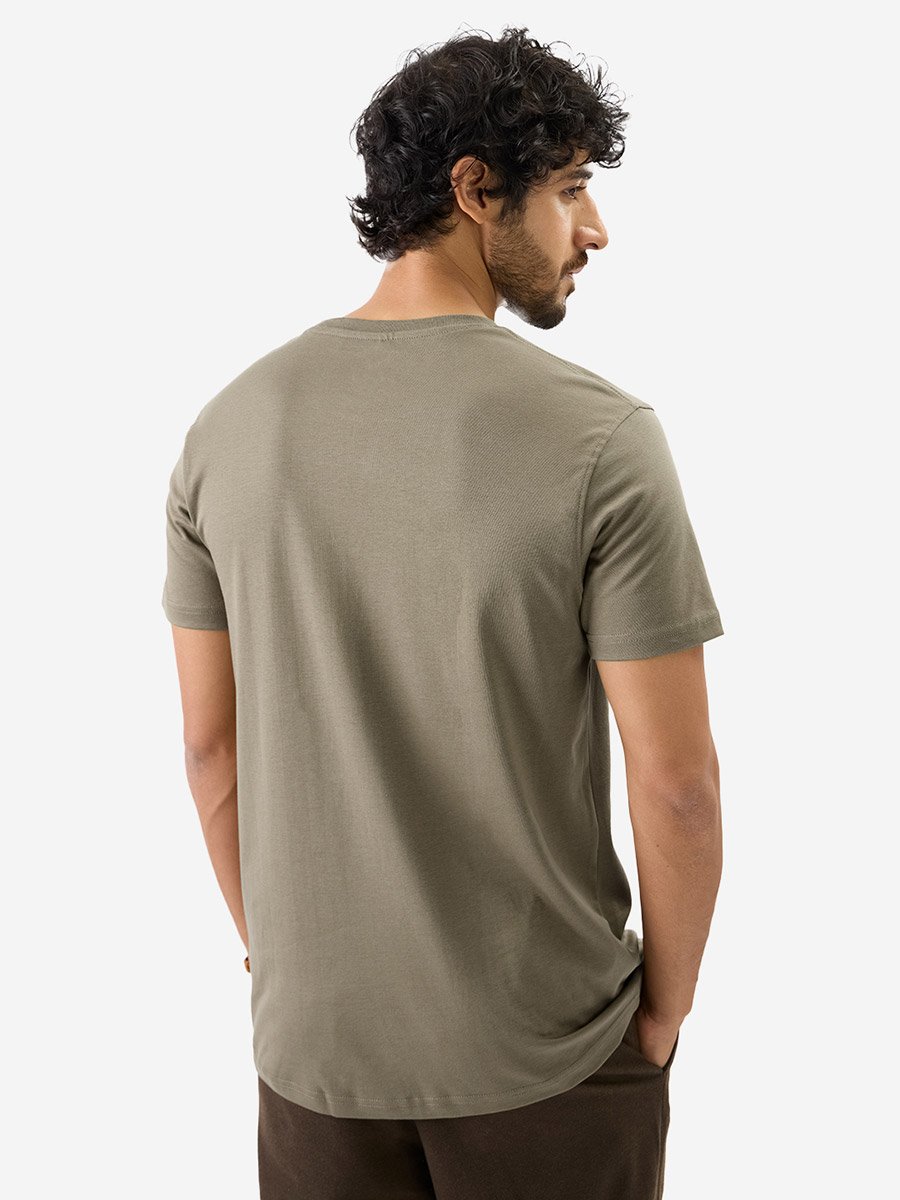 Men Khaki Plain Interlock Cotton T-Shirt