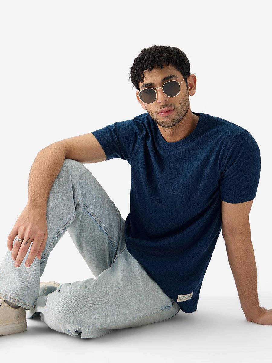 Men Blue Solid Sustainable T-Shirt