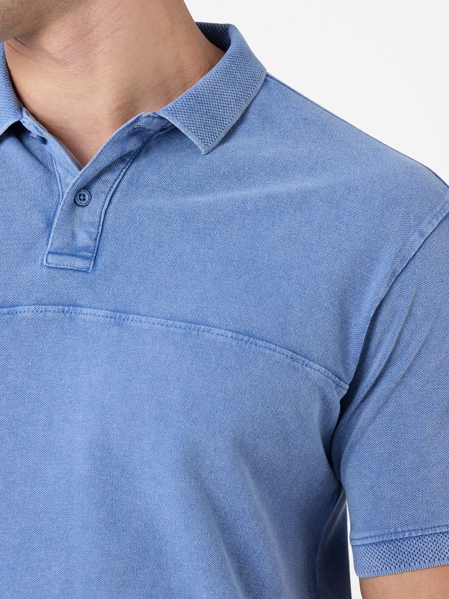 Men Blue Vintage Wash Polo