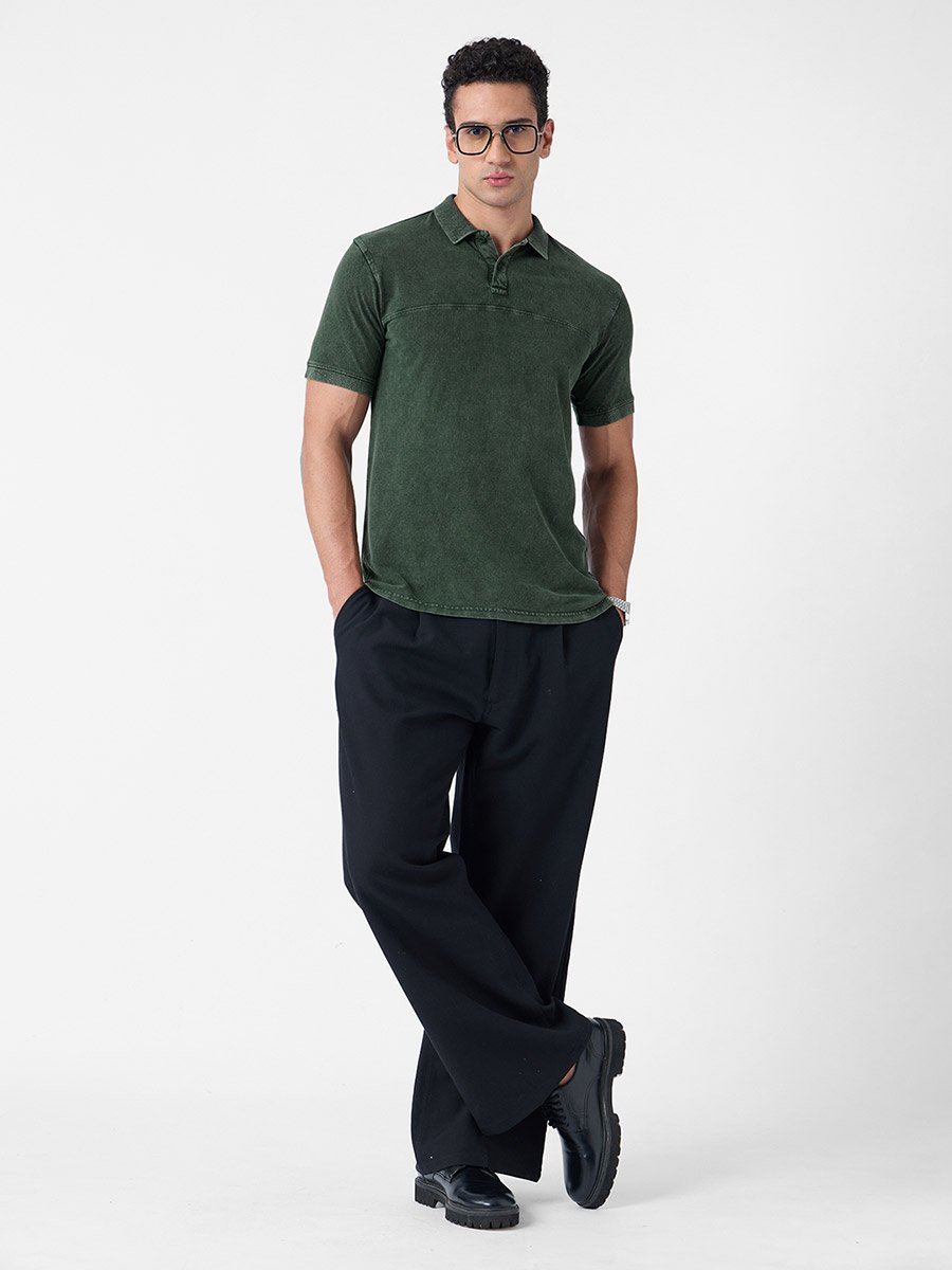Men Green Vintage Wash Polo