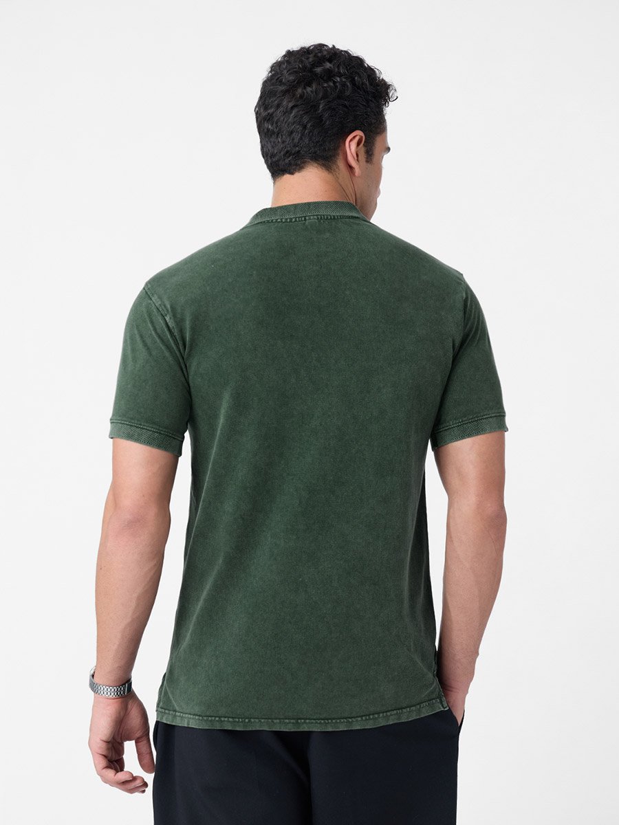 Men Green Vintage Wash Polo