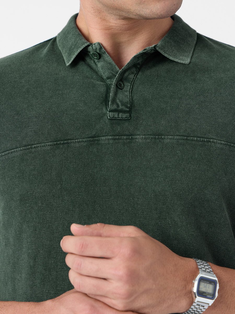 Men Green Vintage Wash Polo