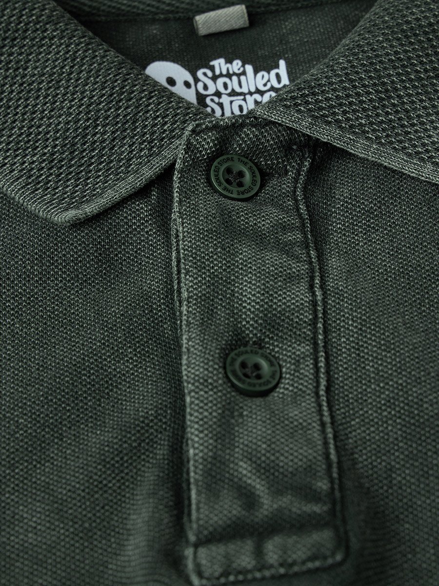 Men Green Vintage Wash Polo