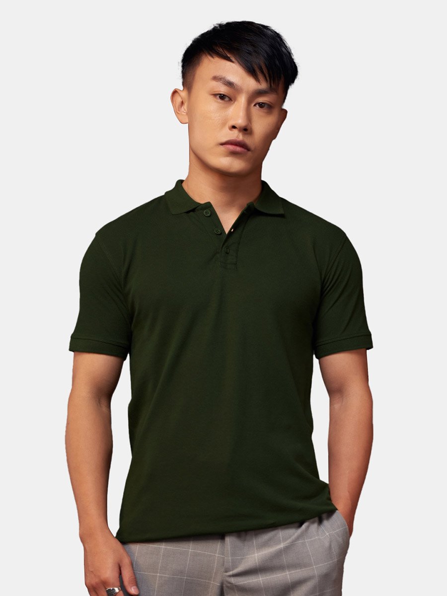 Men Dark Green Slim Fit Polo
