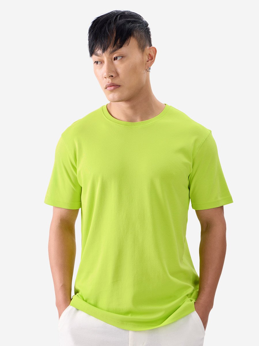 Men Neon Green Plain Interlock Cotton T-Shirt