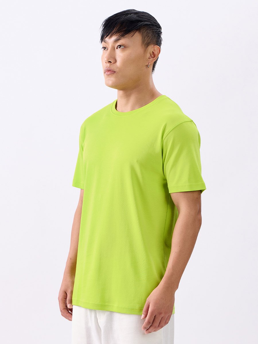 Men Neon Green Plain Interlock Cotton T-Shirt