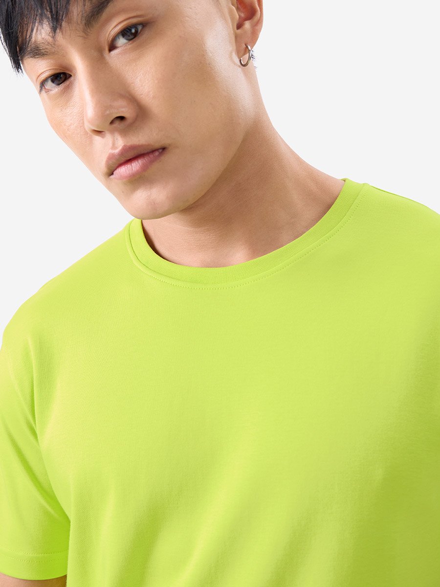 Men Neon Green Plain Interlock Cotton T-Shirt