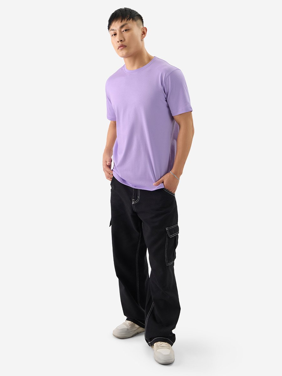 Men Purple Plain Casual T-Shirt
