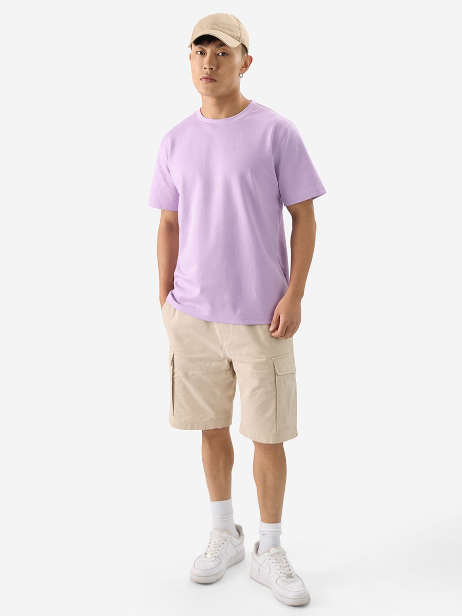 Men Lilac Plain Casual T-Shirt