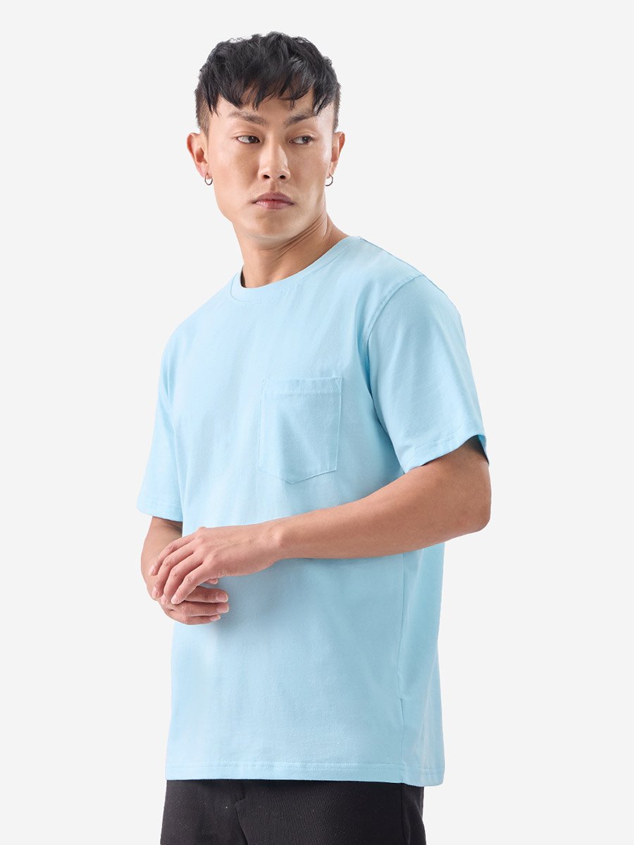 Men Blue Solid Cotton T-Shirt