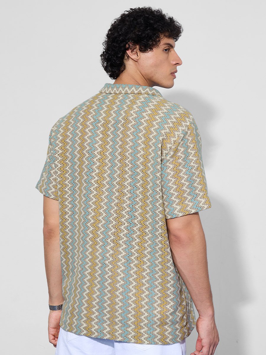 Men Multi Chevron Open Knit Oversized Shirt