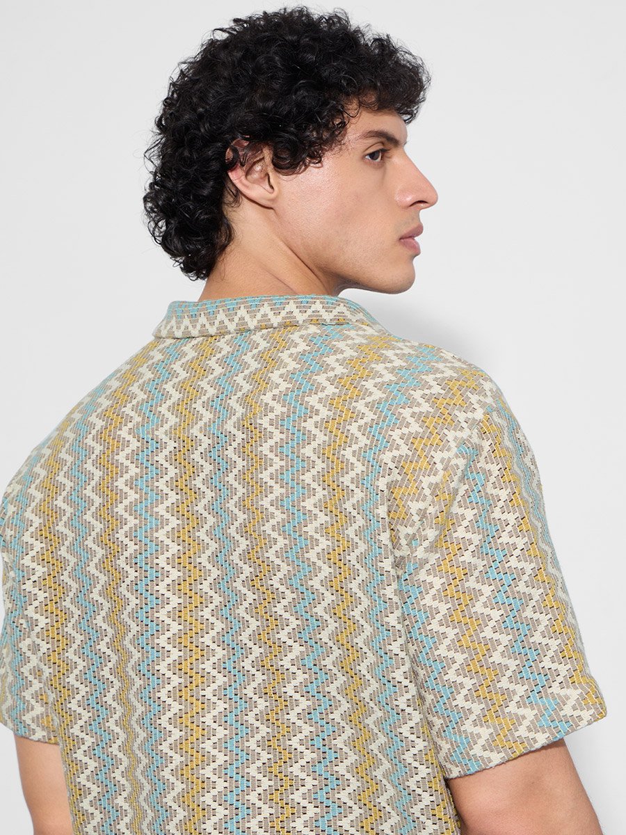 Men Multi Chevron Open Knit Oversized Shirt