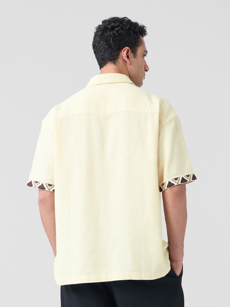 Men Cream Textured Oversized Shirt