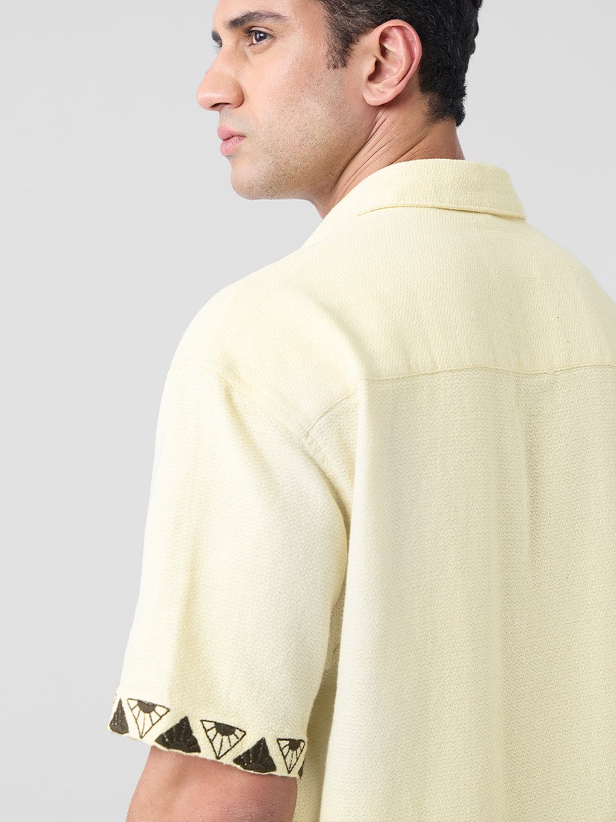 Men Cream Textured Oversized Shirt