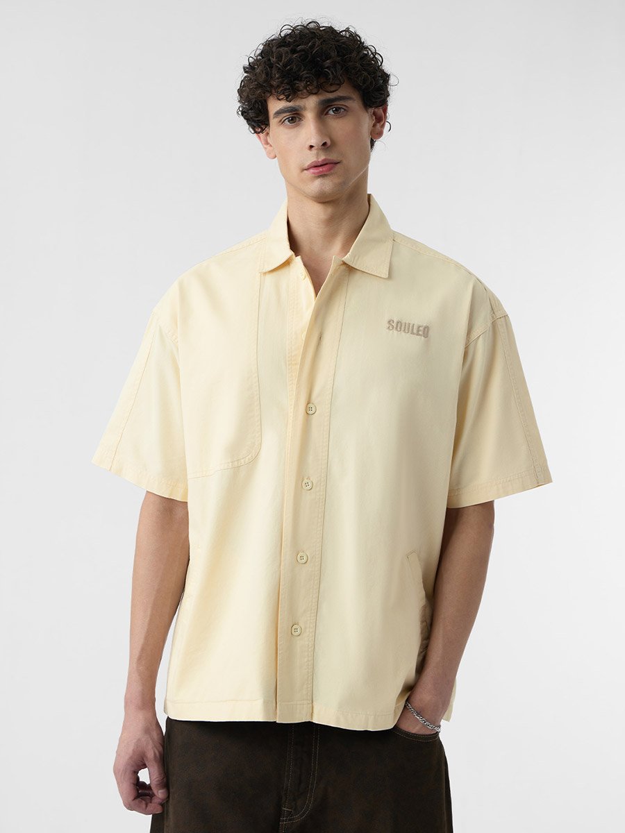 Men Cream Paneled Oversized Shirt