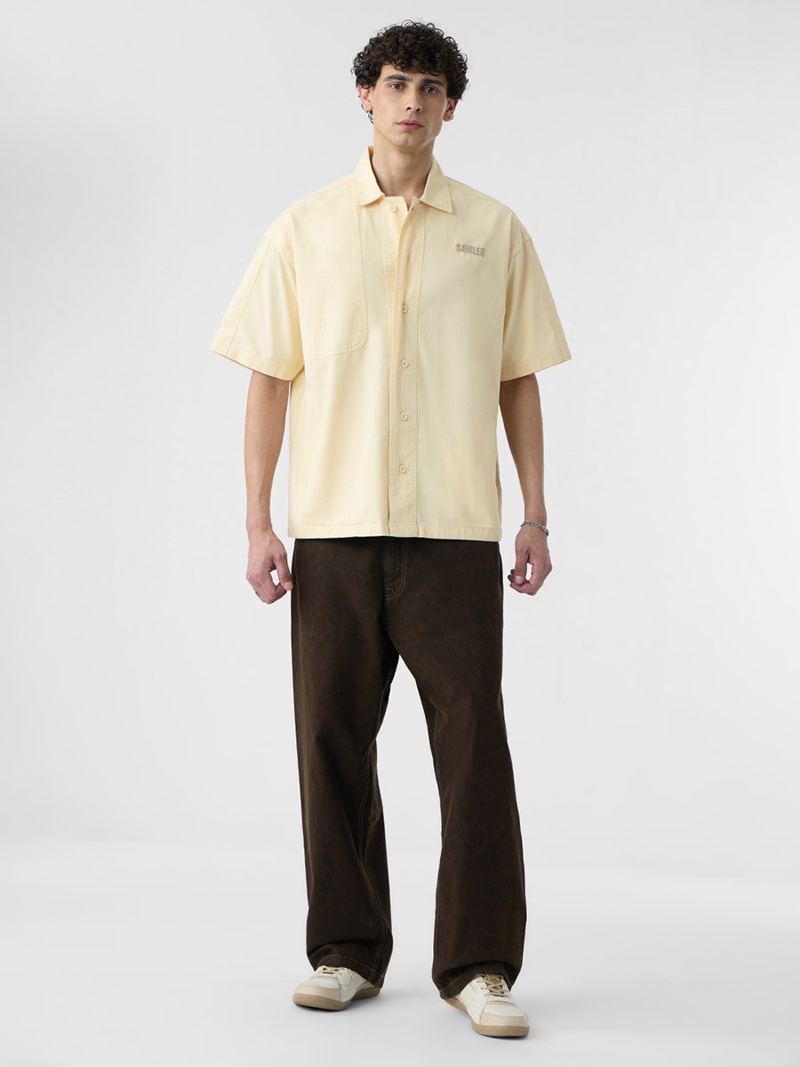 Men Cream Paneled Oversized Shirt