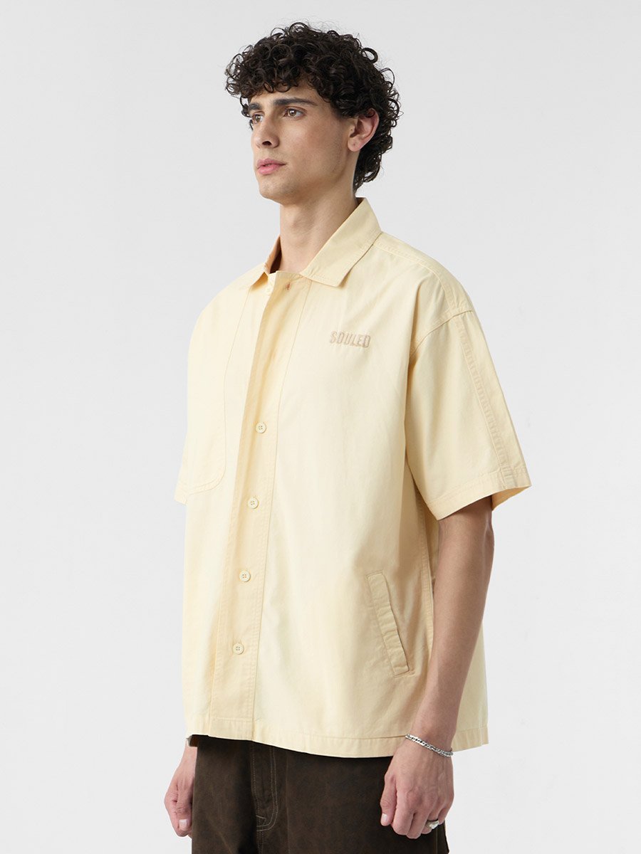 Men Cream Paneled Oversized Shirt