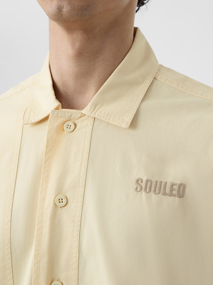 Men Cream Paneled Oversized Shirt