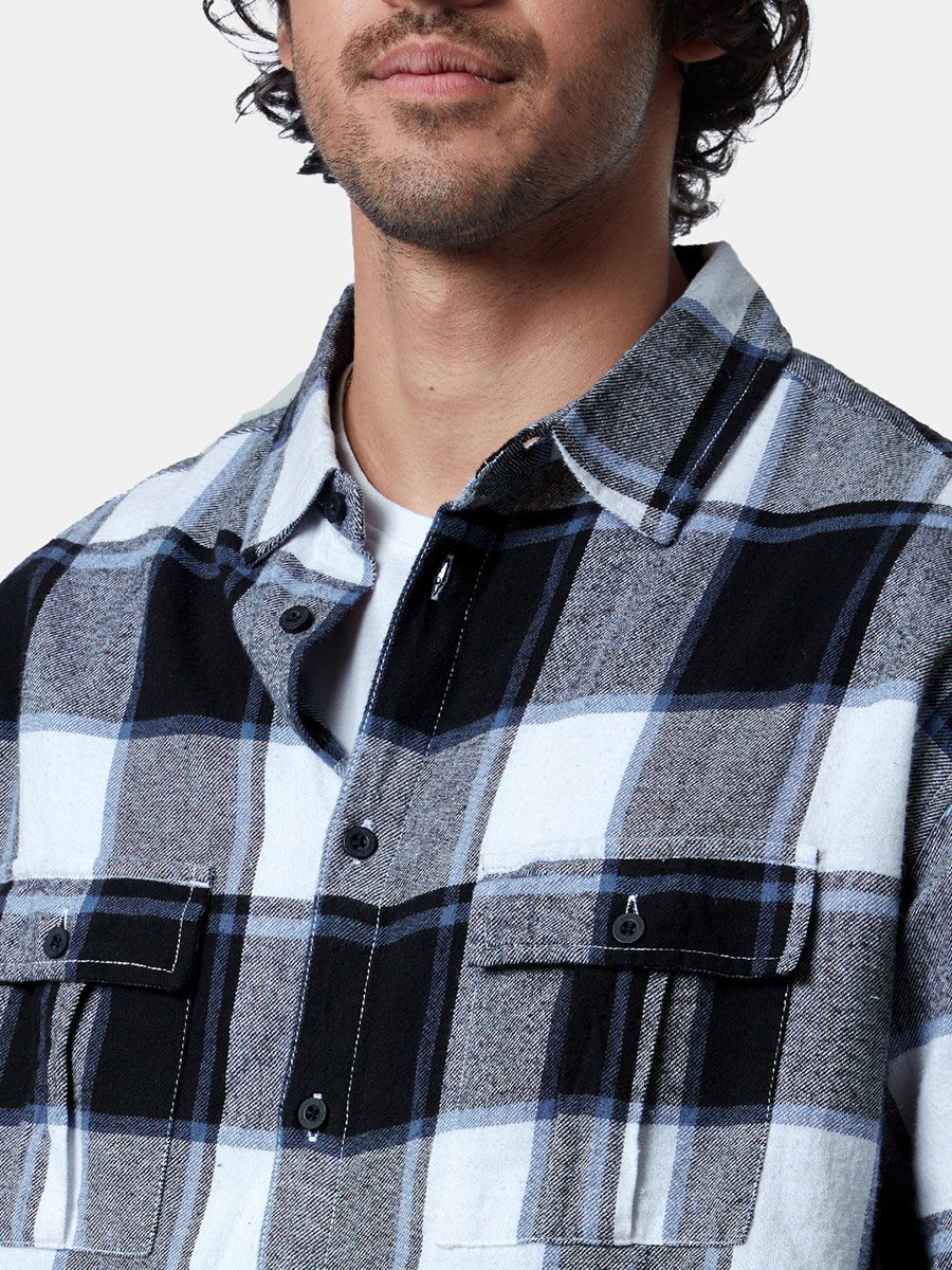 Men Blue Checked Flannel Utility Shirt