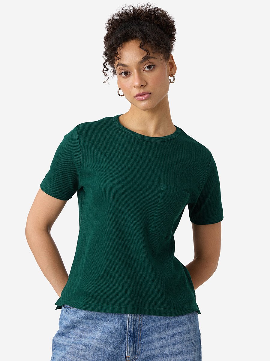 Green Cotton Ribbed T-Shirt