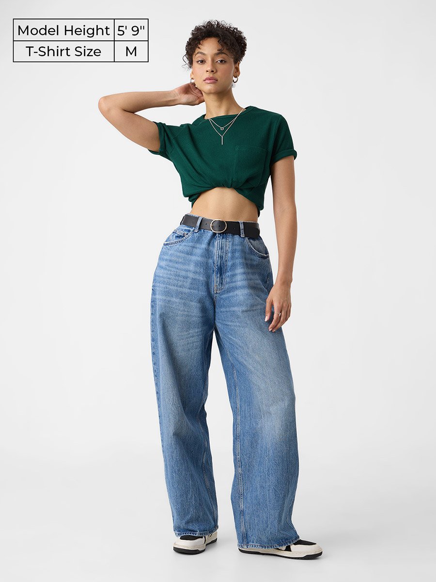 Green Cotton Ribbed T-Shirt