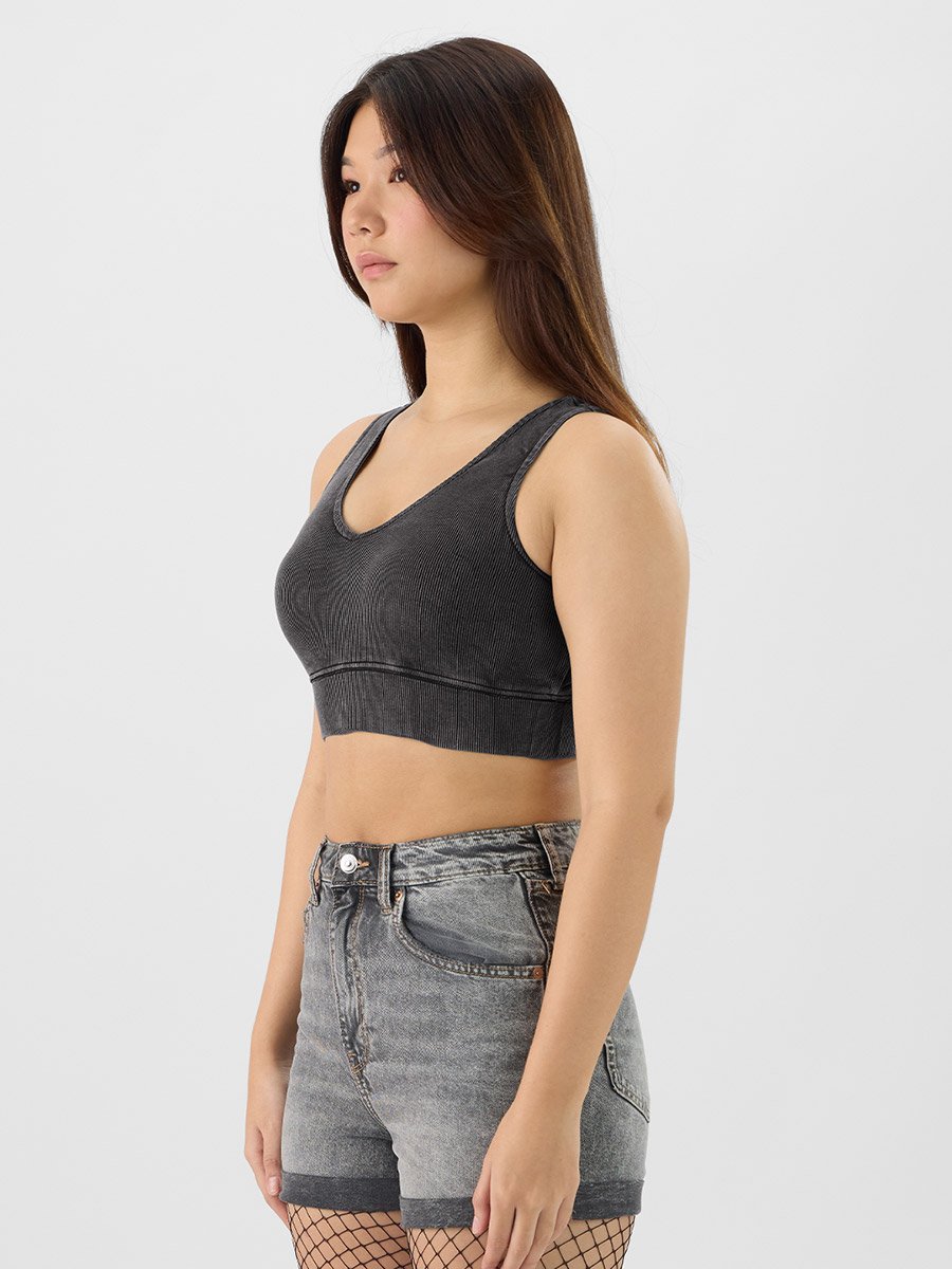 Charcoal Ribbed Acid Washed Bralette
