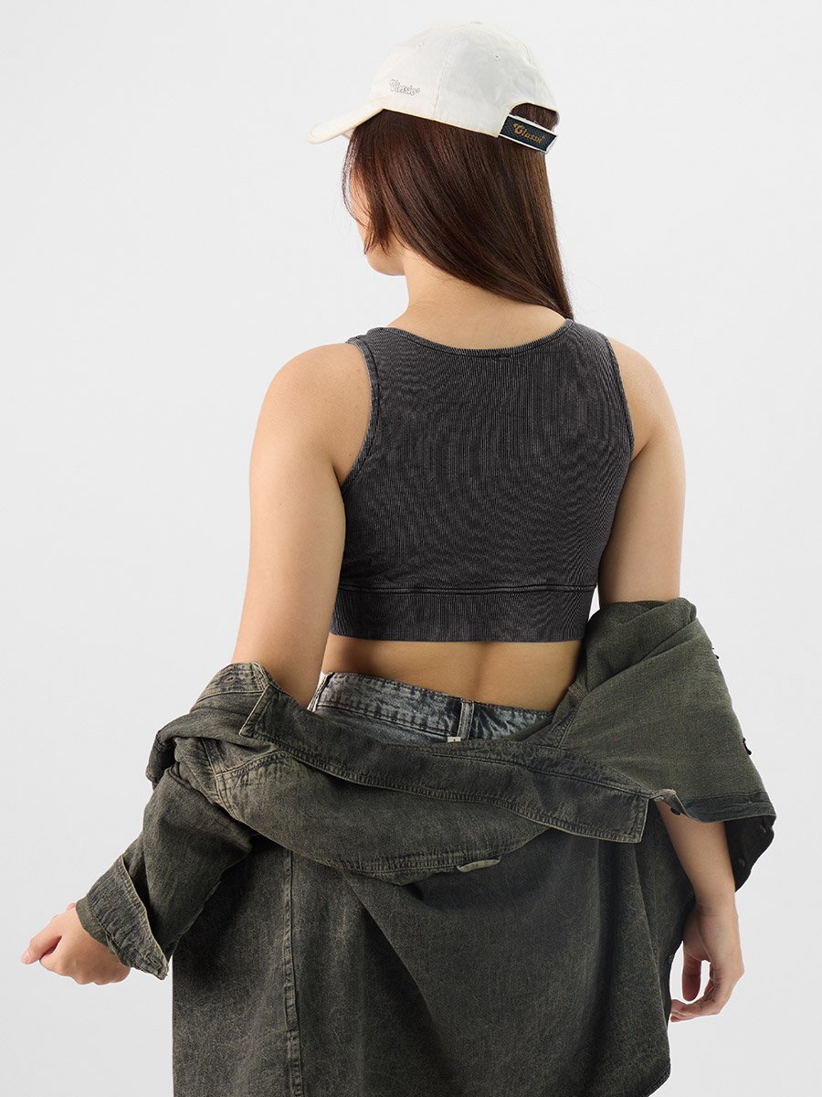Charcoal Ribbed Acid Washed Bralette