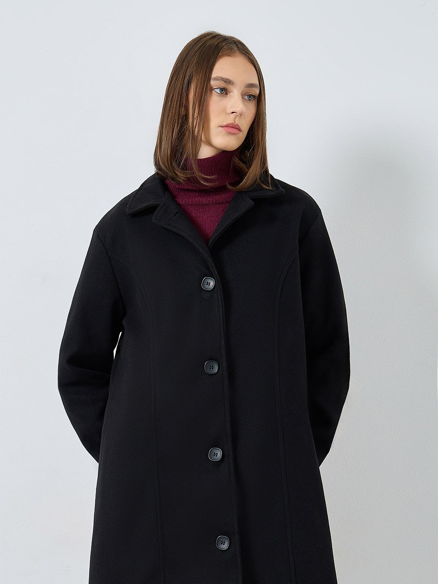 Black Regular Fit Button-Down Coat